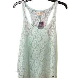 Hollister Lace Tank Top Mint Green NWT Large